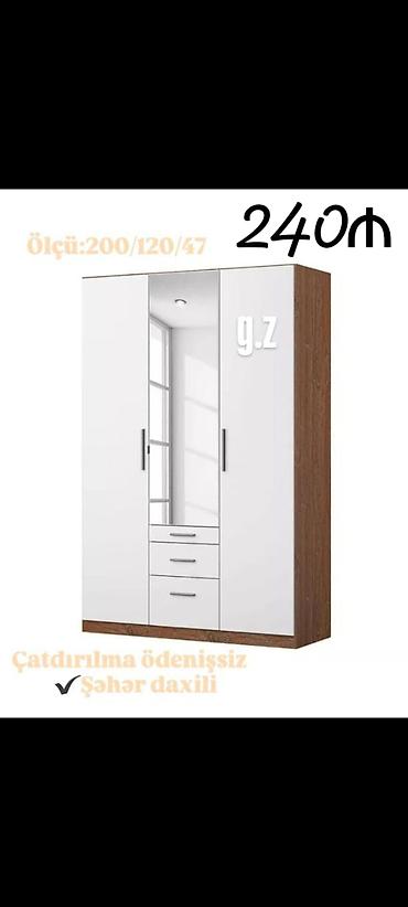 Üç qapılı paltar dolabı - Ölçü: 200/120/47 sm (hündürlük/en/dərinlik)