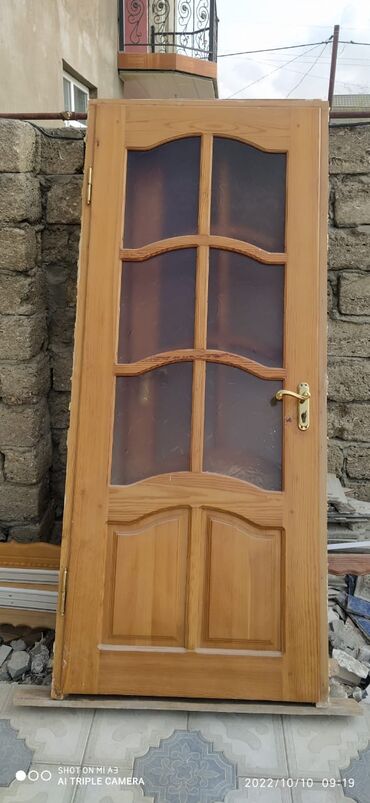 Otaq qapıları: Taxta otaq qapısı – şüşəli model - Material: təbii ağac (şam tonunda) — 6