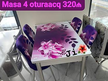 bag ucun stol stullar: Mətbəx/dinləmə dəsti – 4 oturacaqlı - Rəng: bənövşəyi-ağ tonlarda — 1