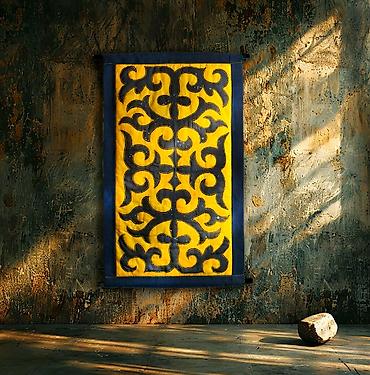 Панно: Объемные шелковые стеганные панно. старинный кыргызский орнамент — 1