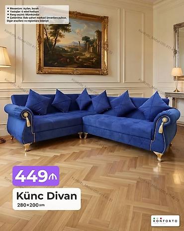 Künc Divan – 280×200 sm - Mexanizm: açılan, bazalı (yataq funksiyalı
