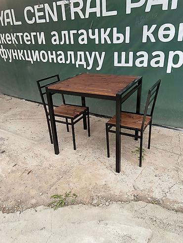 silver kitchen: Комплект мебели из металла и дерева: квадратный стол + 4 стула - — 6