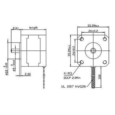printer kabel: Bipolar NEMA 14 200 Adım 35x26mm 7.4V Step Motor – PL-1207 Kompakt — 2