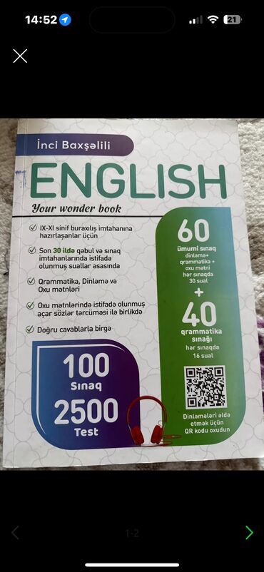 100 mətn kitabı: İngilis dili inci bexselili 
2500 test 100 sinag