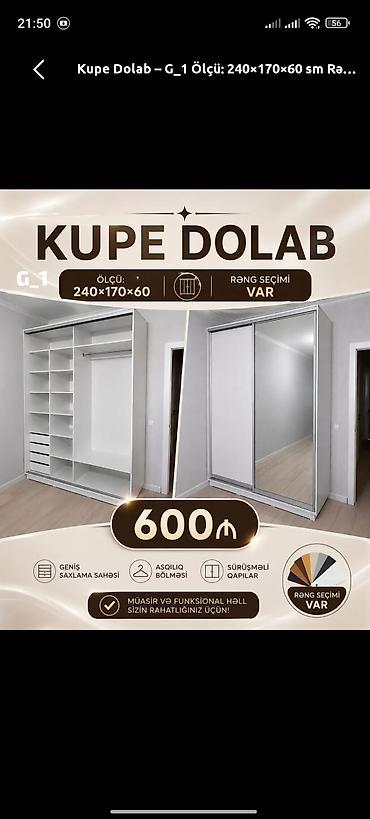 panel radiyatir: Kupe Dolab – Model G_1 Ölçü: 240×170×60 sm Qiymət: 600 ₼ Rəng — 1