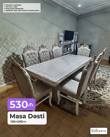 Məhsul: Masa Dəsti - Ölçü: 100×200 sm - Mexanizm: Açılmayan - Stul
