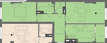 2 комнаты, 66 м², Технопарк Элитка, 7 этаж, ПСО (под самоотделку)