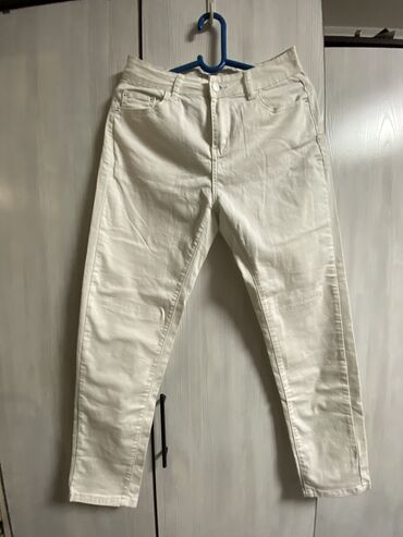женские белые джинсы стрейч: Скинни, Средняя талия, Стрейч, Рваные, С вышивкой