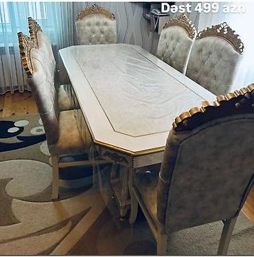 perde dekoru: Qonaq otağı üçün, Yeni, Açılmayan, Dördbucaq masa, 6 stul — 1