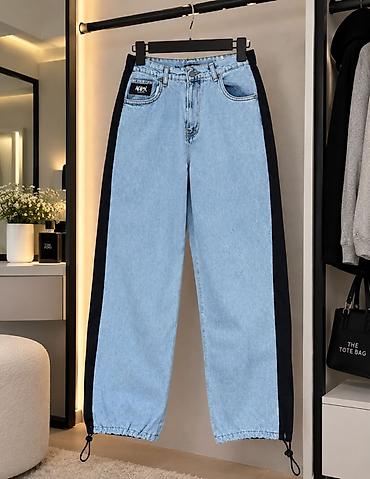 yun corablar: İki rəngli denim şalvar - Model: Yüngül mavi denim əsaslı, yanlarda — 1