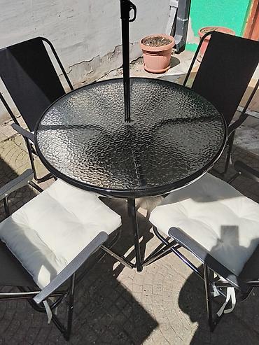 Stilske garniture: Baštenski set – sto, 4 stolice i suncobran - Okrugli sto sa — 3