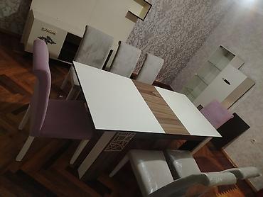 Mebel: Qonaq otağı üçün, İşlənmiş, Açılan, Dördbucaq masa, 8 stul — 10