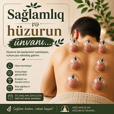 hicama banka: Hicama terapiya Hacamat 10 banka və qızışdırma masajı yağla 30 AZN — 6