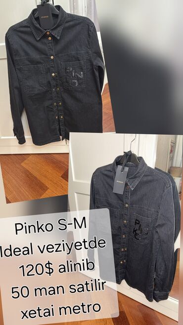 3 duyme koynekler: Xetai metro Pinko markalı qara denim köynək. - Ölçü: S-M - Model