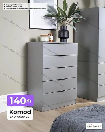 Ev və bağ: Komod – 40×100×80 sm Müasir dizaynlı boz rəngli komod. - 5 ədəd geniş — 1