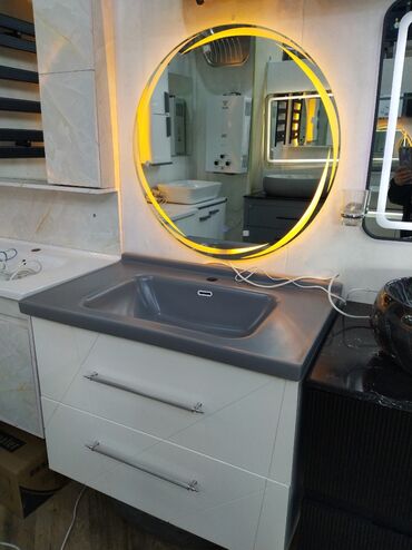 кольцевая лампа в бишкеке: İşıqlı dairəvi güzgü və lavabo dolabı dəsti - Güzgü: dairəvi forma
