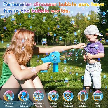 uşaq üçün motor: Təsvir 🌟 Panamalar Dinosaur Bubble Gun, uşaqlarınızla gözəl