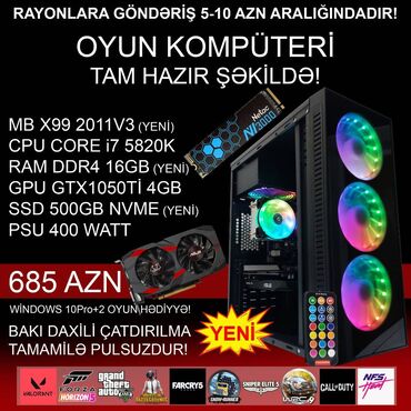 Masaüstü kompüterlər və iş stansiyaları: Oyun üçün Kompüter "DDR4 Core i7 5820K GTX1050Ti 4GB 500GB NVME” ⭐Tək — 1