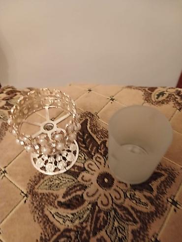 şamdan: Bəzəkli şam şamdanları dəsti (2 ədəd) - Material: buzlu şüşə giliz və — 2