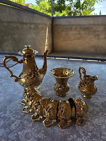 Qab-qacaq və mətbəx ləvazimatları: Çay dəsti, rəng - Qızılı, Metal, 6 nəfərlik — 1