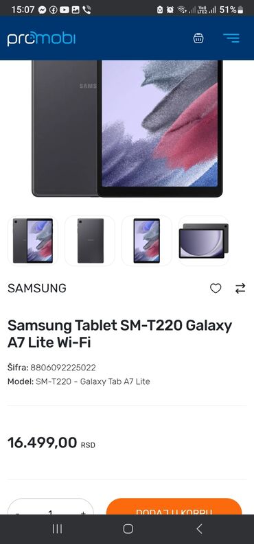 Tableti: Samsung Galaxy Tab A7 Lite (model SM‑T220) - Ekran 8.7" - Stražnja — 13