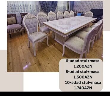 Masa və oturacaq dəstləri: Qonaq otağı üçün, Yeni, Açılmayan, Dördbucaq masa, 6 stul — 8