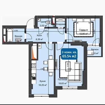 Продажа квартир: 2 комнаты, 65 м², Элитка, 12 этаж, ПСО (под самоотделку)