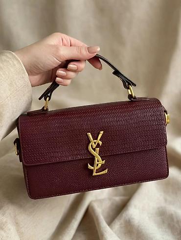 золота: Сумка Saint Laurent (YSL) в винном цвете - Компактная прямоугольная — 1