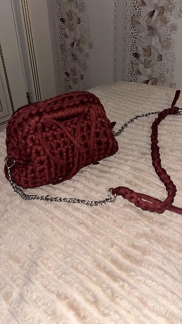 Çantalar: Əl işi toxunma çiyin çantası - Rəng: tünd bordo - Material: qalın — 1