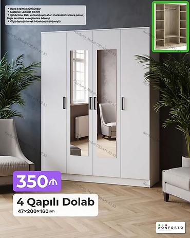 Mebel: 4 qapılı paltar dolabı Ölçü: 47×200×160 sm Material: 18 mm laminat — 1