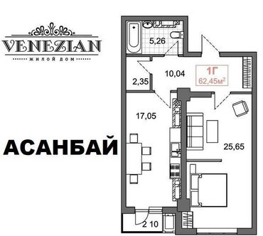 токмак дом: 1 комната, 63 м², Элитка, 14 этаж, ПСО (под самоотделку)