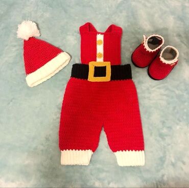 Dəstlər: Qırmızı-ağ rəng palitrasında əl ilə toxunmuş körpə geyim dəstləri - — 17