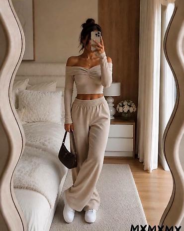 heklane pantalone: Ženski dvodelni komplet – top i pantalone sa širokim nogavicama — 2