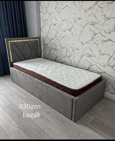 qedimi mebeller: Bazalı tək nəfərlik çarpayı - Rəng: boz (başlıqda qızılı dekor xətti) — 1