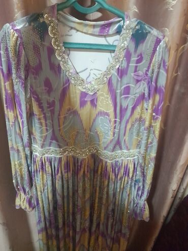 синее платье миди: Күнүмдүк көйнөк, Made in KG, Күз-жаз, Узун модель, 5XL (EU 50)