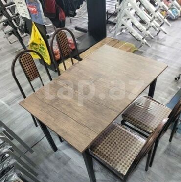 Yeni, Kvadrat masa, 4 stul, Açılmayan masa, Stullar ilə, Metal, Azərbaycan