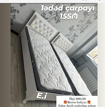 Ləfədə çarpayı, 200x90 ölçüdə. Ağ rəngli, zərif və səliqəli dizayna