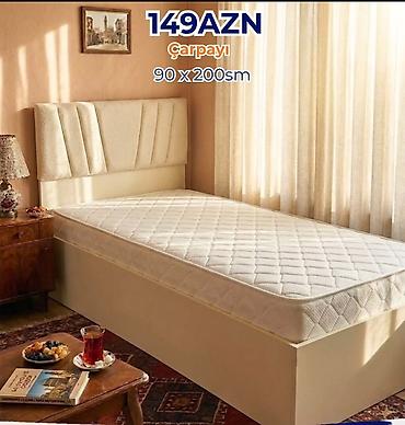 dosek matras: 90 x 200 sm ölçülü çarpayı. Bej rəngli, yumşaq başlıqlı dizayna — 1