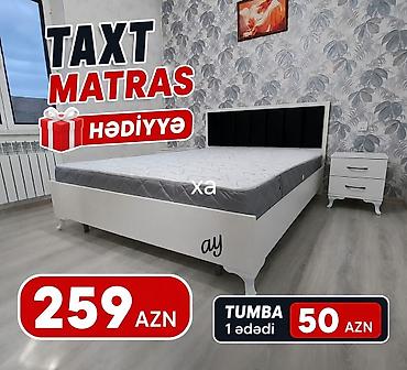 matras taxt ucun: Ağ rəngdə müasir yataq dəsti – taxt + hədiyyə matras. Taxtın başlığı — 1