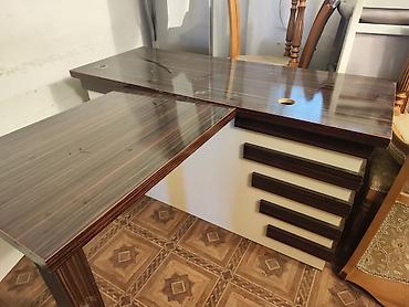 Ofis dəst mebeli: Ofis mebel dəsti - Ofis masası: L‑şəkilli iş masası, tünd qəhvəyi — 8