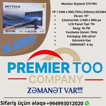 Monitorlar: Skytech STV19H modelindən olan 19 düymlük monitor. 1440 x 900 piksel