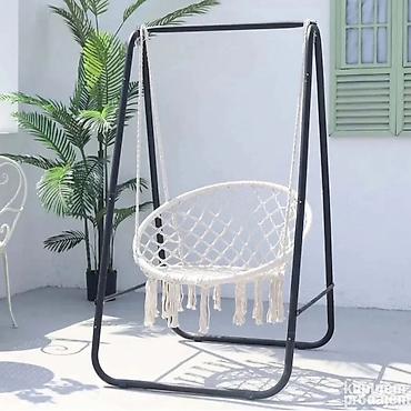 sintelon kula: Viseća ljuljaška sa stalkom – boho pletena mreža - Samostojeći set — 1