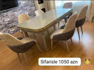 kuxna uqlavoy stol: Qonaq otağı üçün, Yeni, Açılan, Dördbucaq masa, 6 stul, Azərbaycan