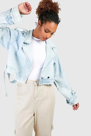 sako s: Boohoo crop dzins oversize jakna, 40 velicina — 3