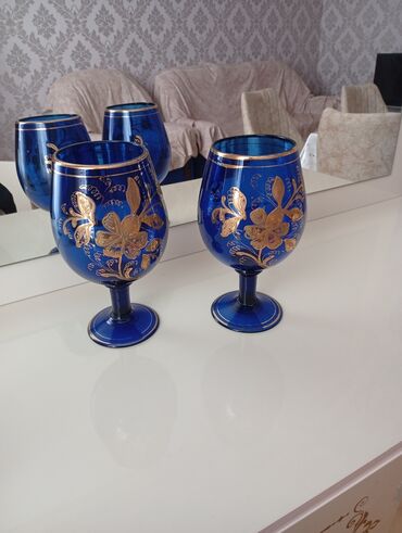 sulutepe cicek: Qədəhlər, rəng - Göy, Şüşə, 2 ədədli dəst, 500 ml