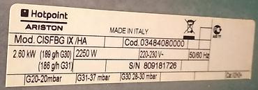 ariston pitiminutka: Hotpoint Ariston quraşdırılan qaz/elektrik sobası — model CISFBG IX/HA — 2