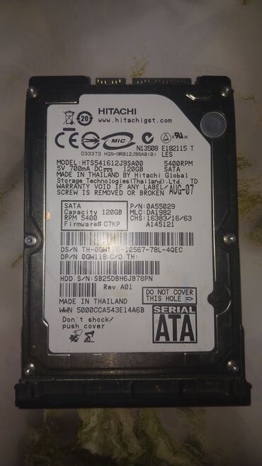 asus ноутбук: Daxili Sərt disk (HDD) Hitachi, 120 GB, 5400 RPM, 1.8", İşlənmiş