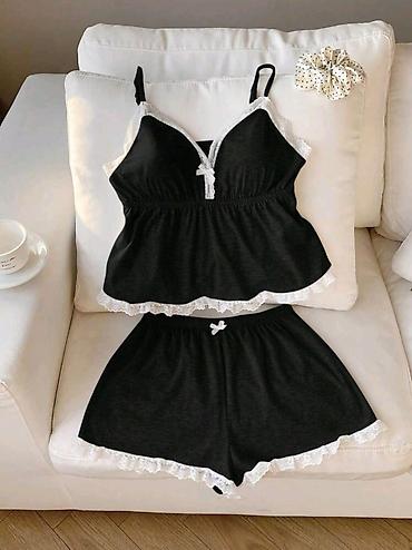 Ночнушки: Qadın pijama dəsti – 2 parça - Rəng: qara, ağ krujeva detalları ilə - at lalafo.az — 5 Ночнушки: Qadın pijama dəsti – 2 parça - Rəng: qara, ağ krujeva detalları ilə - — 5
