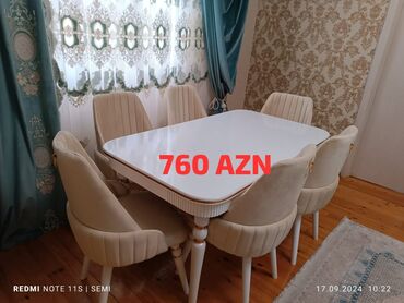 Masa və oturacaq dəstləri: Qonaq otağı üçün, Yeni, Açılmayan, Dördbucaq masa, 6 stul — 9