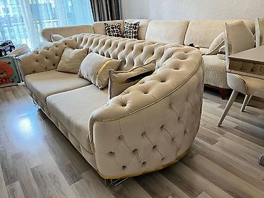 kohne divan: Klassik-lyuks üslubda 3 nəfərlik yumru formalı divan - Rəng: açıq bej — 2